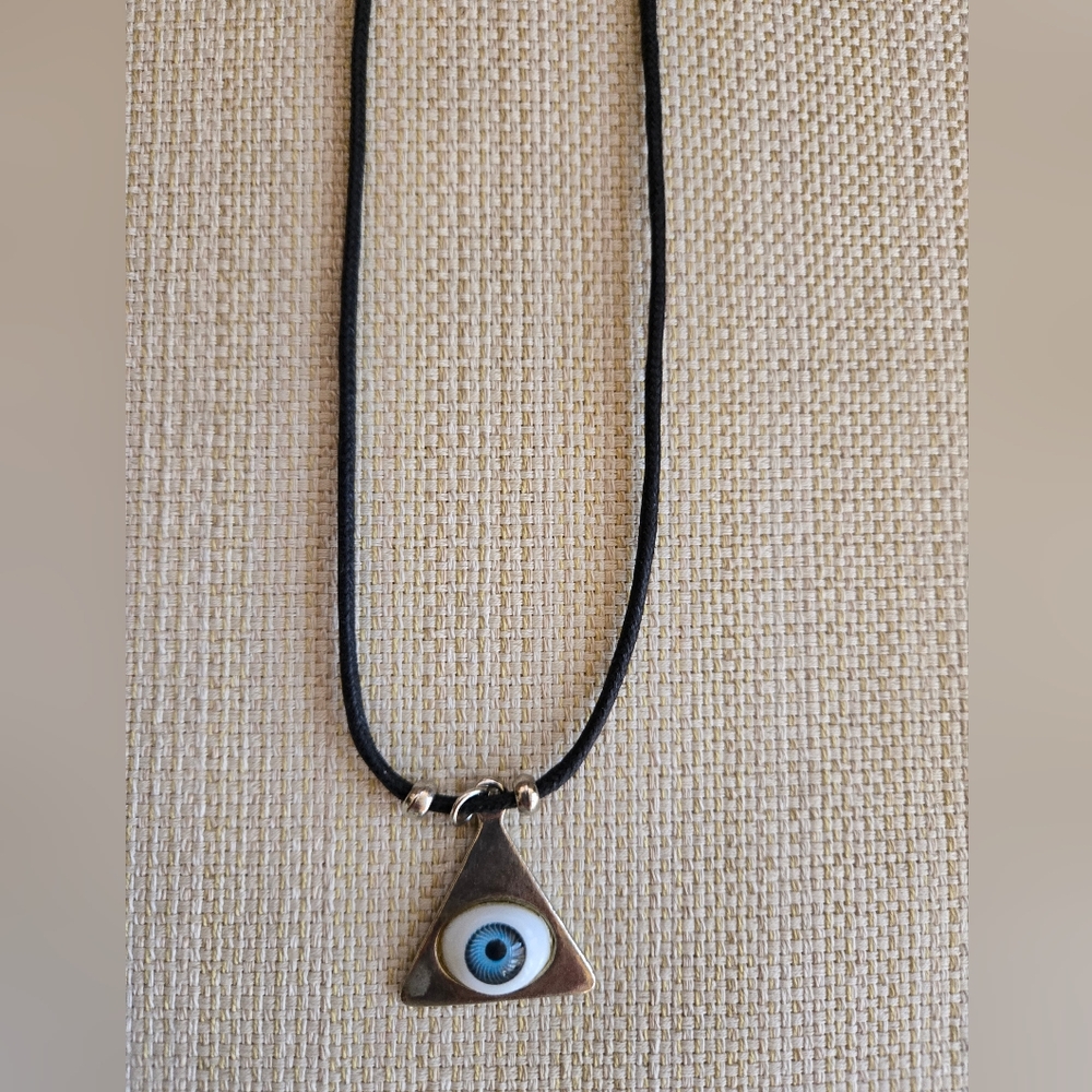 Blue Evil Eye Triangle Pendant Necklace - Unbranded